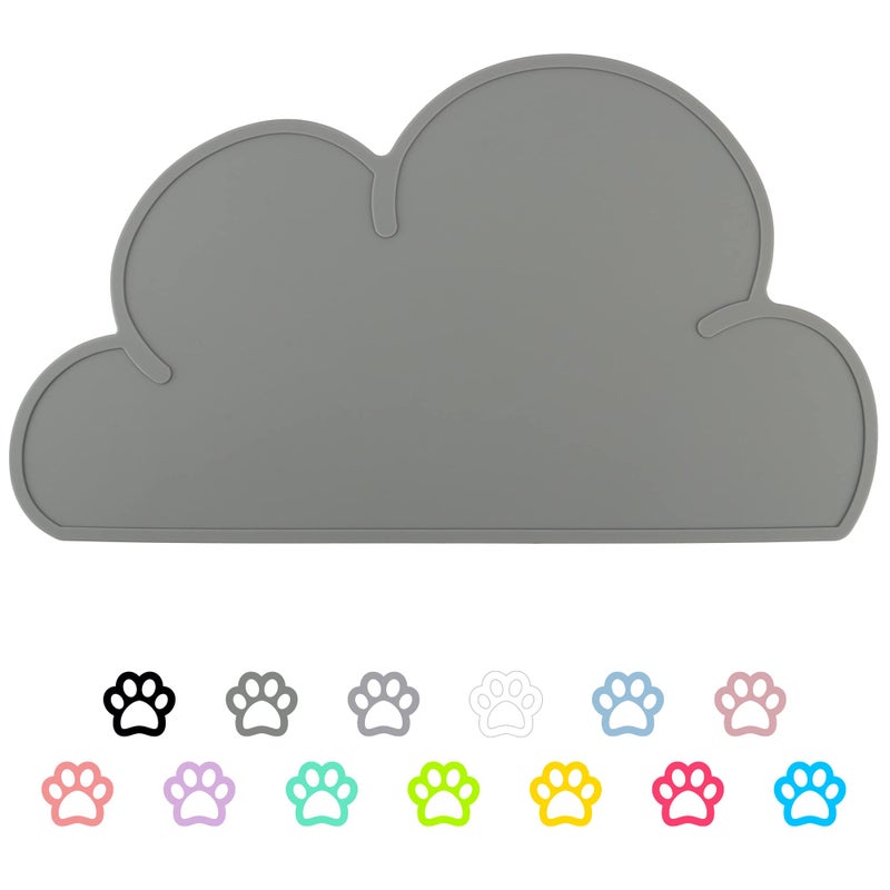 DesignSter Pet Food Matsâ€“Dog Cat Feeding Mat Top Grade Cloud Silicone Pad Anti-Slip Waterproof Anti-Slip Bowl Placemat (Dark Gray) - Image 1